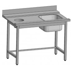 Стол предмоечный с цельнотянутой ёмкостью, отверстием для сбора отходов и  бортом «Рест металл» СПМПСО-1000/750-п (арт. 3806)